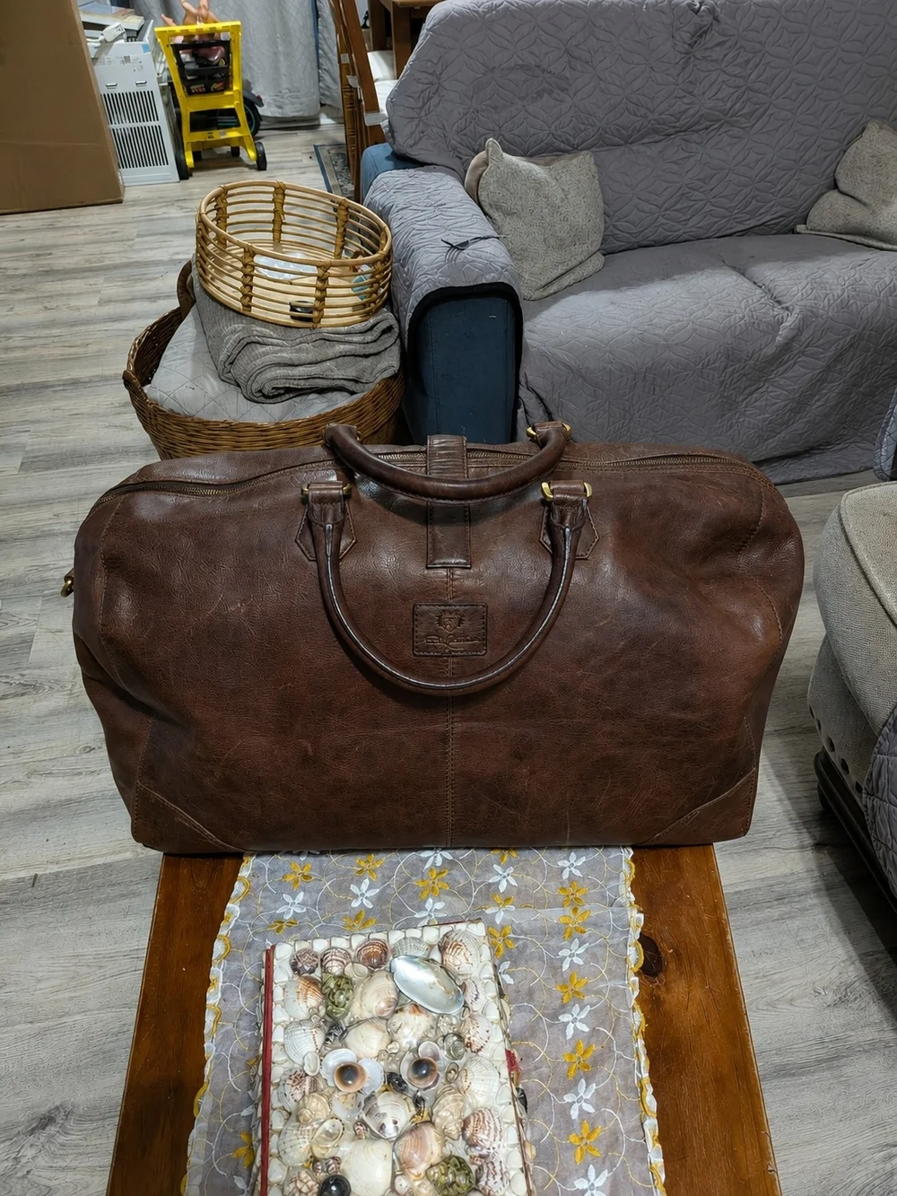 Paul Costelloe Brown Leather Weekender Duffel Bag - Classic Travel Carryall